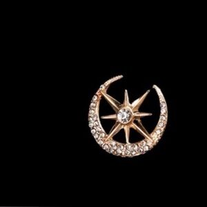 Gold Star and Moon Crystal Brooch for men